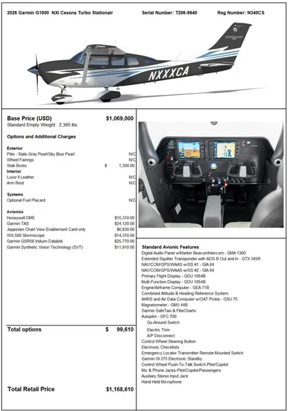 2026 Cessna T206H for sale